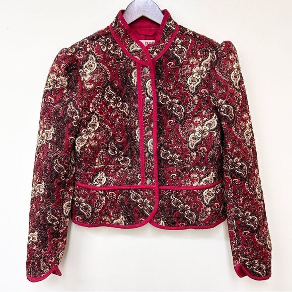 Free People Jackets & Blazers - Free People Zoey Jacket Quilted Snap Puff Shoulder Red Paisley Print